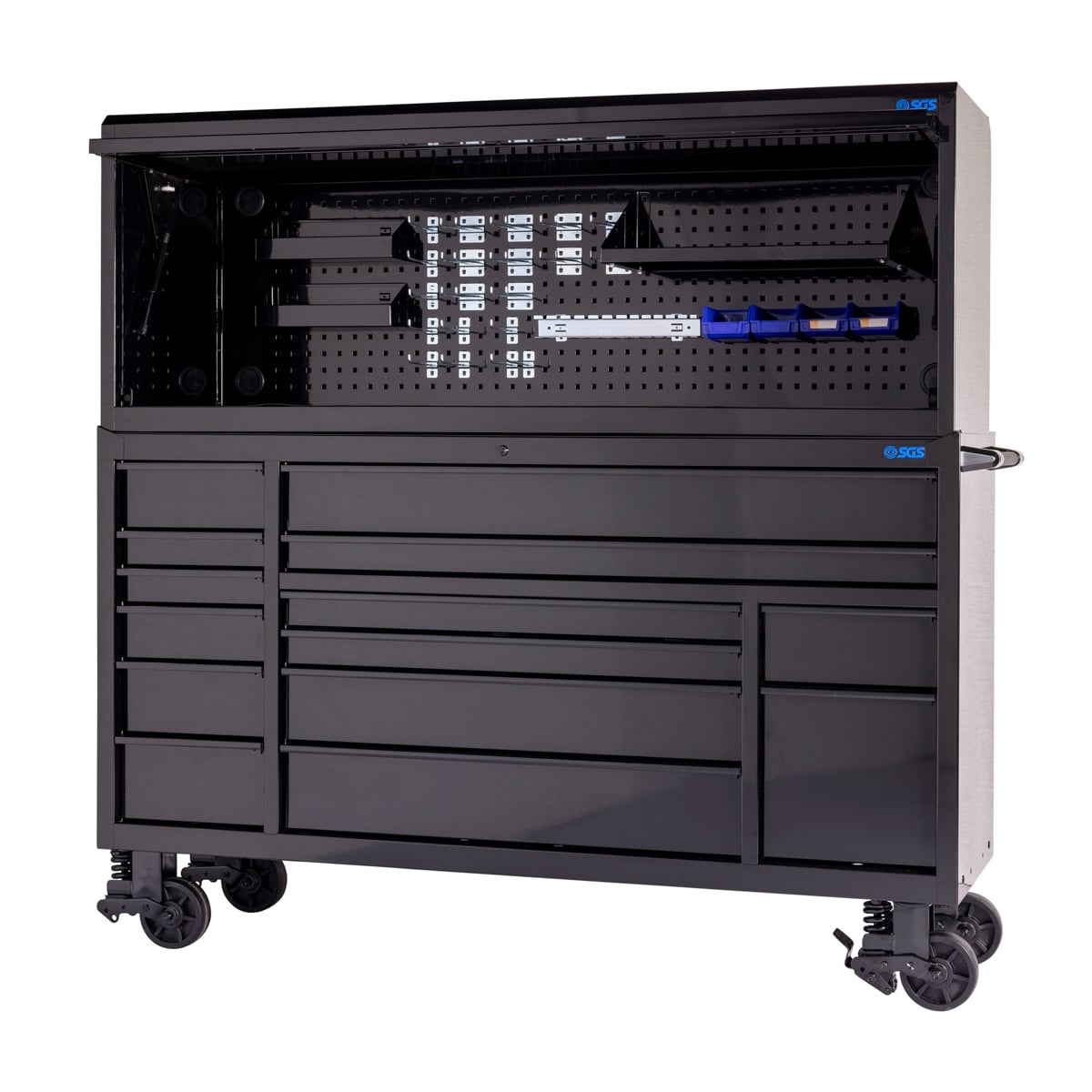 SGS Pro 72in 14 Drawer Roller Cabinet with Top Hutch | Black